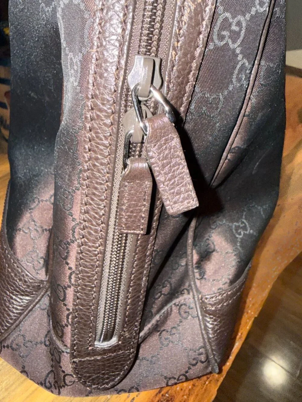 Gucci $1027 GG Canvas & Leather Princy Tote in Dark Brown